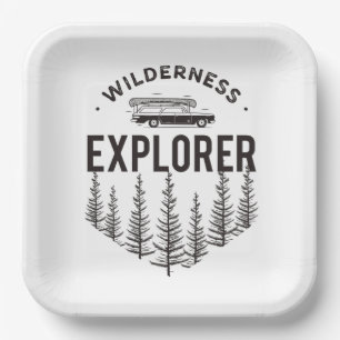 Assiettes En Carton Wagonnette d'exploration de la nature Canoë Arbres