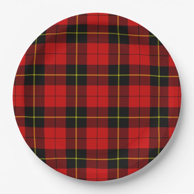 Assiettes En Carton Wallace tartan rouge noir plaid (Devant)