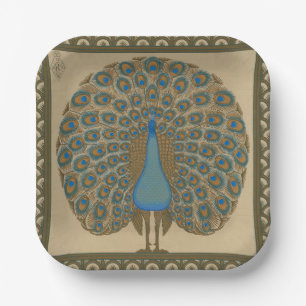 Assiettes En Carton Walter Crane Vintage Or Bleu Paon Art