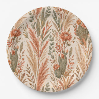 Assiettes En Carton Warm Boho Botanical Terracotta Desert Flowers