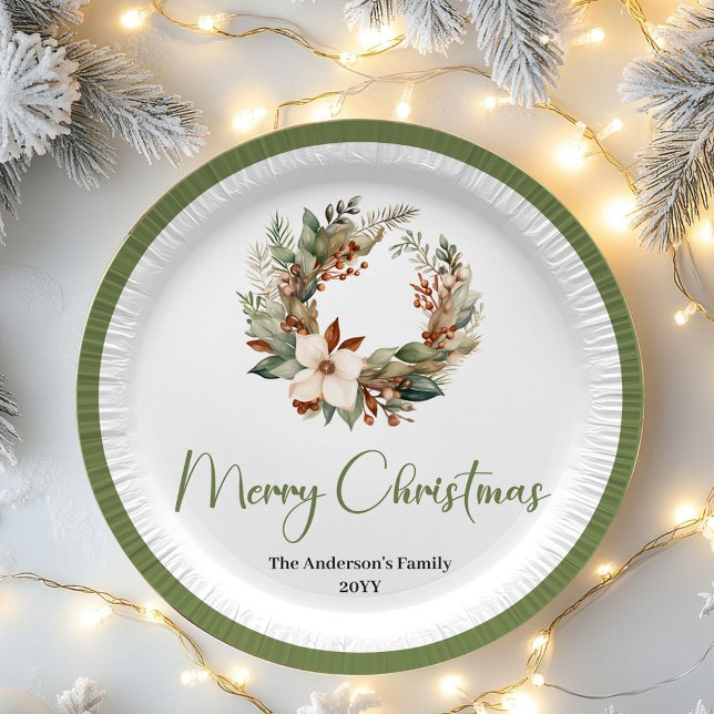 Assiettes En Carton Warm Neutral Christmas Personalized Family Plates (Minimal Earthy Christmas Personalized Family Plates)