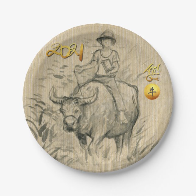 Assiettes En Carton Water Buffalo Kid Chinese Ox Année 2021 PP (Devant)