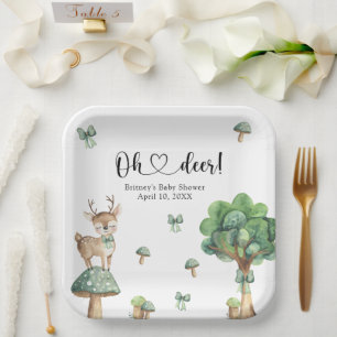 Assiettes En Carton Watercolor Baby shower de cerfs de bois