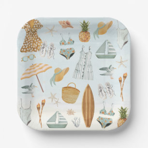 Assiettes En Carton Watercolor Beach Bachelorette Party Week-end