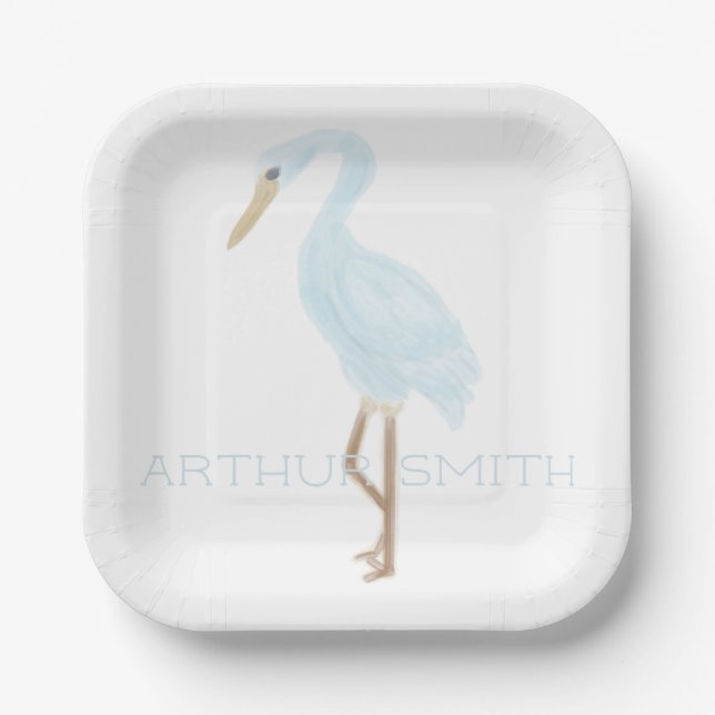 Assiettes En Carton Watercolor Blue Crane (Recto)