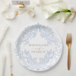 Assiettes En Carton  watercolor blue crest wedding<br><div class="desc">wedding paper plate</div>