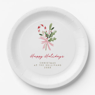Assiettes En Carton Watercolor Candy Cane Personalized Holiday Party