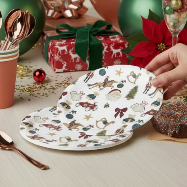 Assiettes En Carton Watercolor Christmas Toys Pattern Paper Plate (Créateur téléchargé)