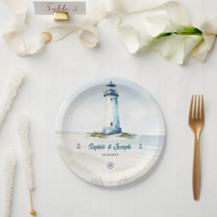 Assiettes En Carton Watercolor Coastal New England Mariage
