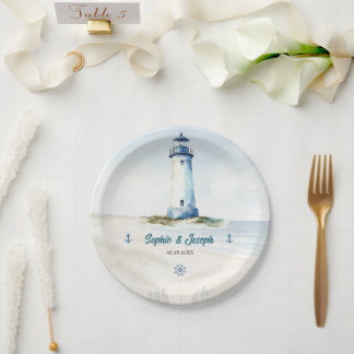 Assiettes En Carton Watercolor Coastal New England Mariage