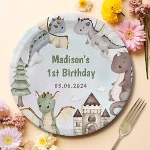 Assiettes En Carton Watercolor Cute Dragon Anniversaire