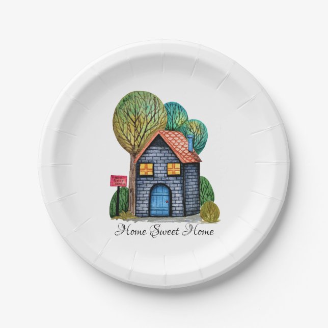 Assiettes En Carton Watercolor cute Home Sweet Home Art (Devant)