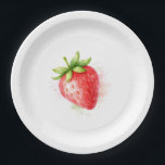 Assiettes En Carton Watercolor Cute Strawberry Party event<br><div class="desc">This charming watercolor strawberry illustration features a bright, juicy berry painted in a soft hand-painted style. The simple design highlights the vibrant red strawberry with fresh green leaves, making it perfect for berry themed parties, kitchen decor, nursery art, or fruit lovers. The playful watercolor look gives the strawberry a sweet...</div>
