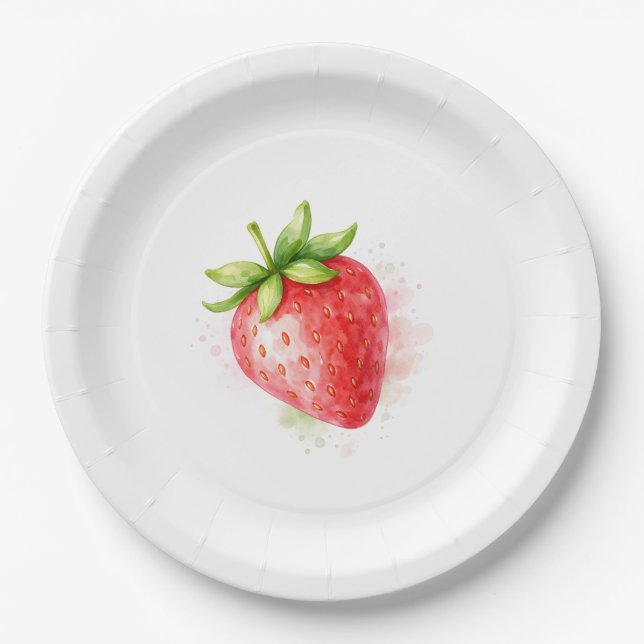 Assiettes En Carton Watercolor Cute Strawberry Party event  (Devant)
