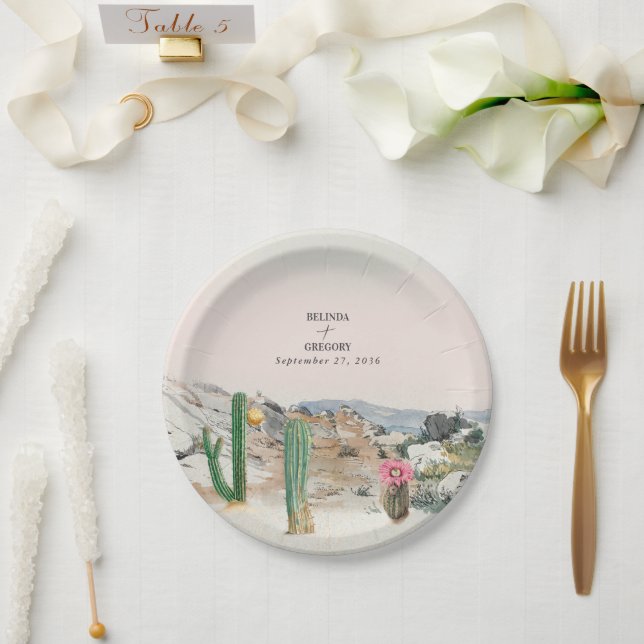 Assiettes En Carton Watercolor Desert Cactus Boho Wedding (Mariage)
