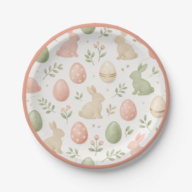 Assiettes En Carton Watercolor Easter Bunny & Eggs Pastel Party (Devant)