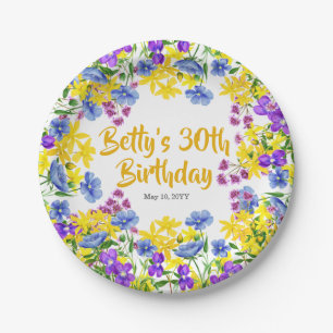 Assiettes En Carton Watercolor Fleurs sauvages 30e fête d'anniversaire