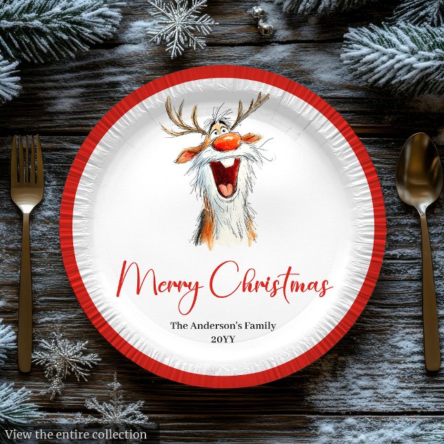 Assiettes En Carton Watercolor Funny Santa Custom Christmas Plates (Watercolor Funny Santa Custom Christmas Plates)