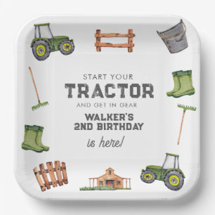Assiettes En Carton Watercolor Green Tractor Photo Boy Anniversaire