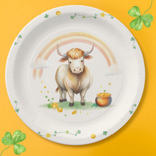 Assiettes En Carton Watercolor Highland Cow Rainbow Jour de la Saint P