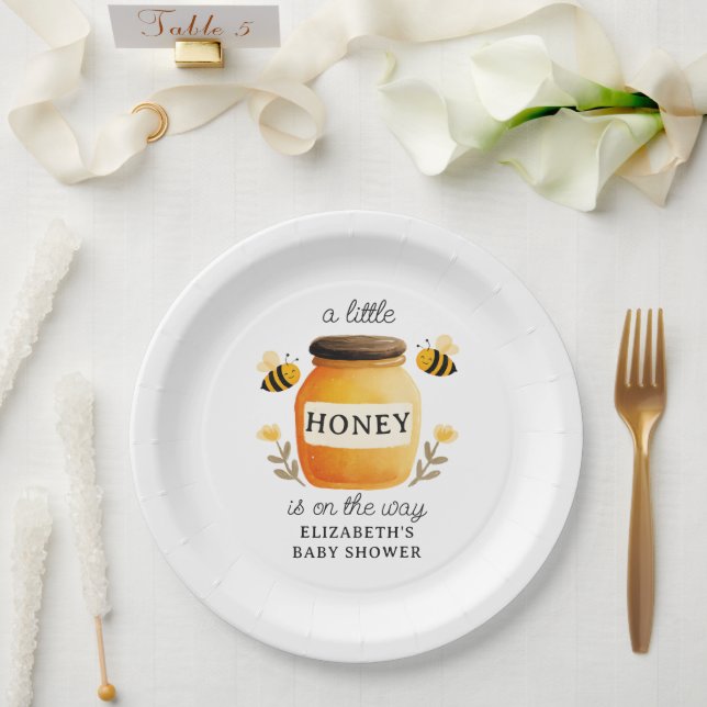 Assiettes En Carton Watercolor Honey & Bees Baby Shower Yellow (Mariage)