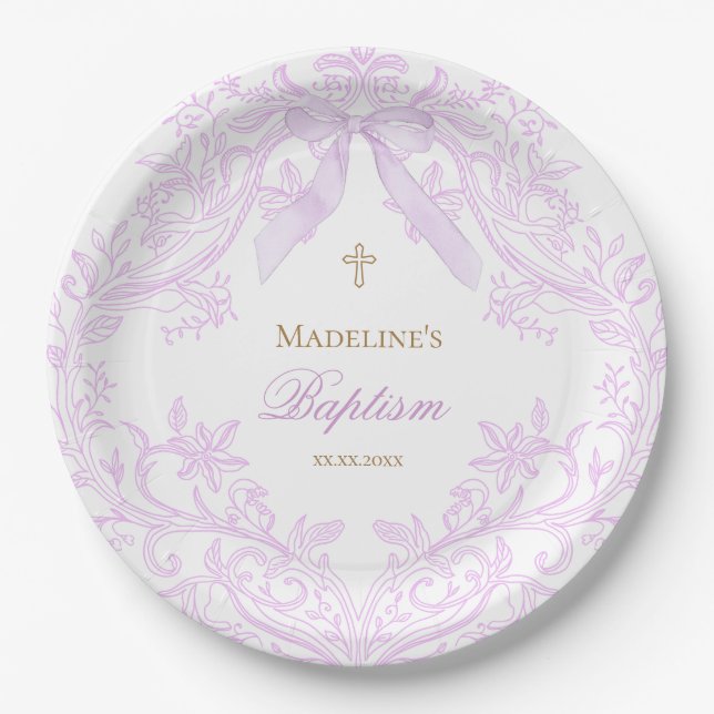 Assiettes En Carton  watercolor lilac purple Baptism (Devant)
