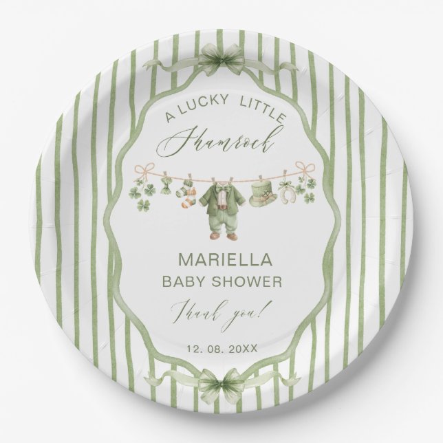 Assiettes En Carton  Watercolor Lucky Charm Shamrock baby shower (Devant)