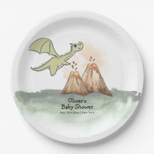 Assiettes En Carton Watercolor Magic Dragon Mountain Boy Baby shower
