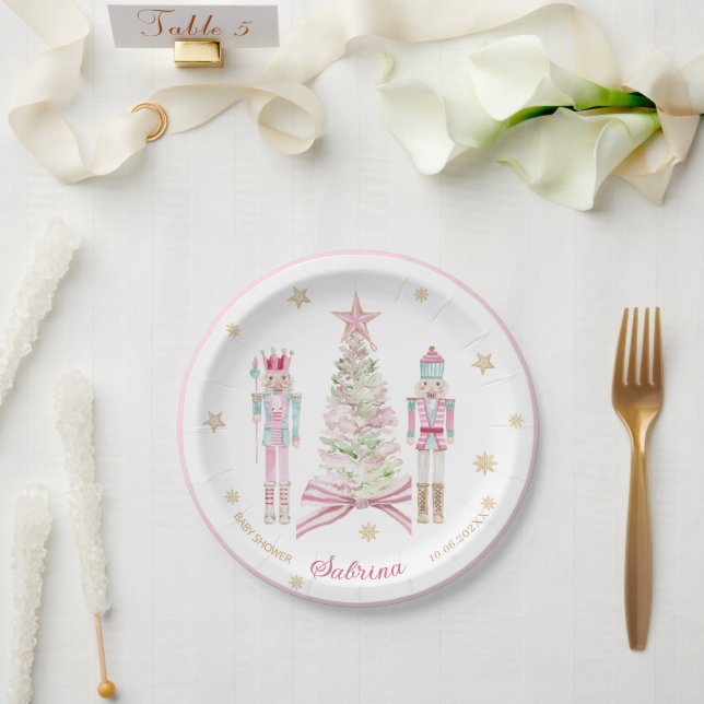 Assiettes En Carton  Watercolor Merry Christmas Nutcracker ballet pink (Mariage)