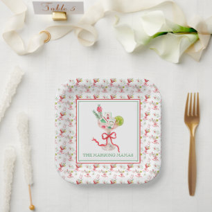 Assiettes En Carton Watercolor Merry Mahjong Christmas Cocktail Party