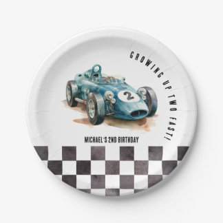 Assiettes En Carton Watercolor Modern Race Car Boy Fête d'anniversaire