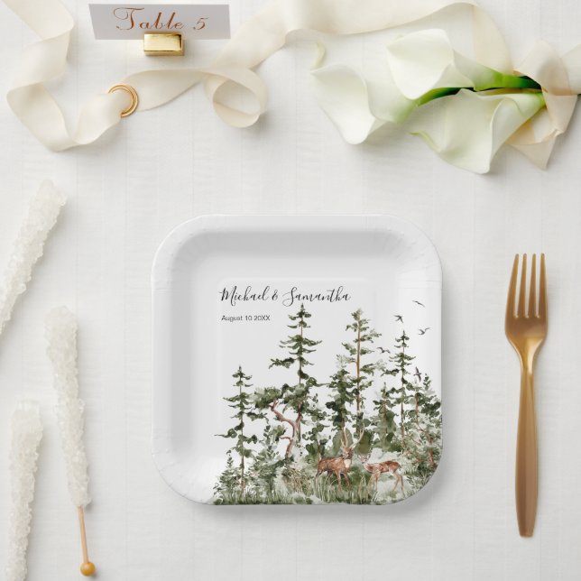 Assiettes En Carton Watercolor Mountain Forest Mariage rustique (Mariage)