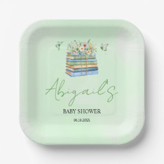 Assiettes En Carton Watercolor New Chapter Begins green baby shower