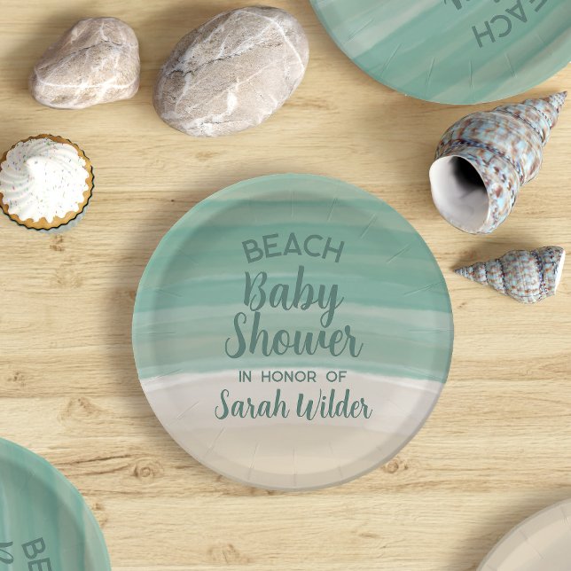 Assiettes En Carton Watercolor Ocean Beach Baby shower (Perfect paper plate for your Beach Baby Shower. Just add your name. Beachy!)