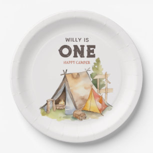 Assiettes En Carton Watercolor One Happy Camper 1ère fête d'anniversai