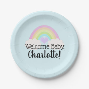 Assiettes En Carton Watercolor Pastel Rainbow Welcome Baby shower