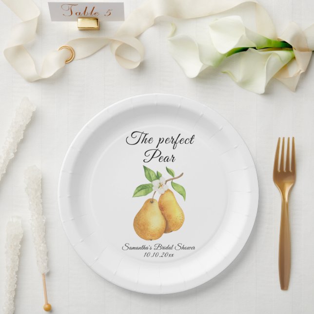 Assiettes En Carton Watercolor Perfect Pear Floral Bridal Shower (Mariage)