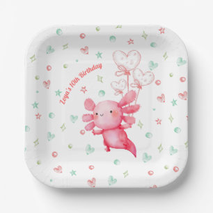 Assiettes En Carton Watercolor Pink Axolotl Fun Anniversaire de enfant