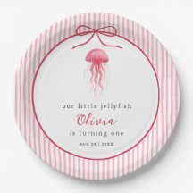 Watercolor Pink Jellyfish Bow Girl 1st Birthday