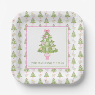 Assiettes En Carton Watercolor Pink Mahjong Christmas Tree Party