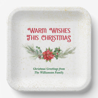 Assiettes En Carton Watercolor Poinsettia Holly Bouquet Christmas