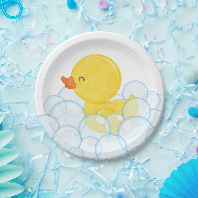 Assiettes En Carton Watercolor Rubber Duck Party (Watercolor Rubber Duck Paper Plates on White for Birthday or Baby Shower)
