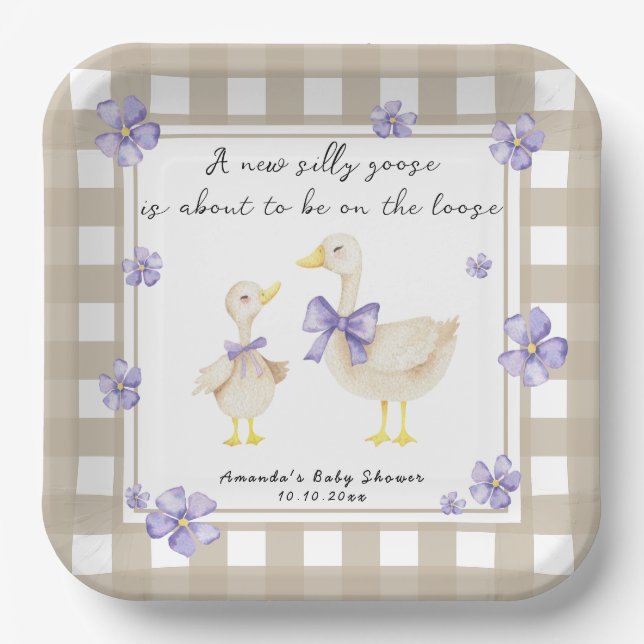 Assiettes En Carton Watercolor Silly Goose Baby Shower  (Recto)
