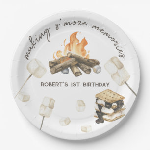 Assiettes En Carton Watercolor S'more Camping Fire 1er anniversaire