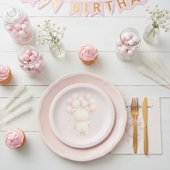 Assiettes En Carton Watercolor Teddy Bear Balloons Baby Shower (Créateur téléchargé)