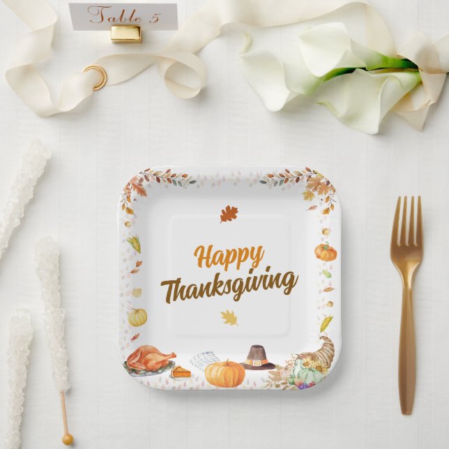 Assiettes En Carton Watercolor Thanksgiving (Mariage)