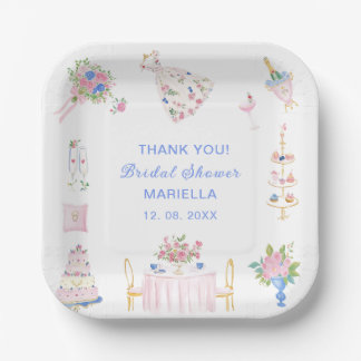 Assiettes En Carton    Watercolor whimsical hand drawn bridal shower