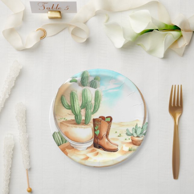 Assiettes En Carton Watercolor Wild West Boy Baby shower (Mariage)