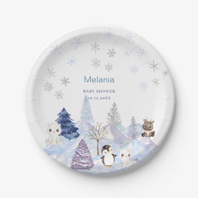 Assiettes En Carton   Watercolor Winter Arctic animals  baby shower  (Devant)