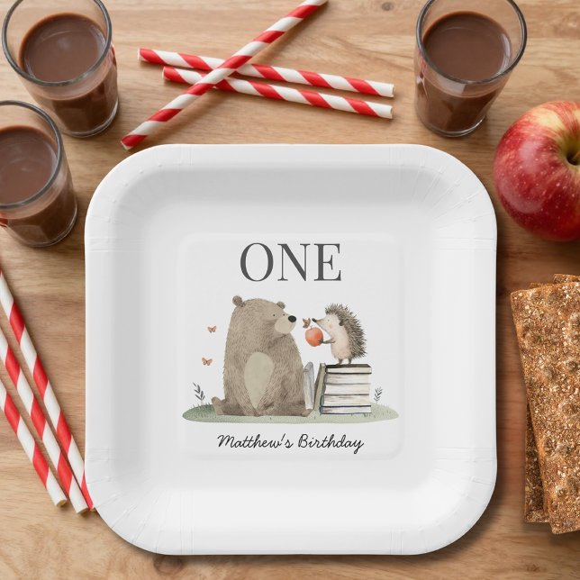 Assiettes En Carton Watercolor Woodland Animals 1st Birthday Party (Créateur téléchargé)